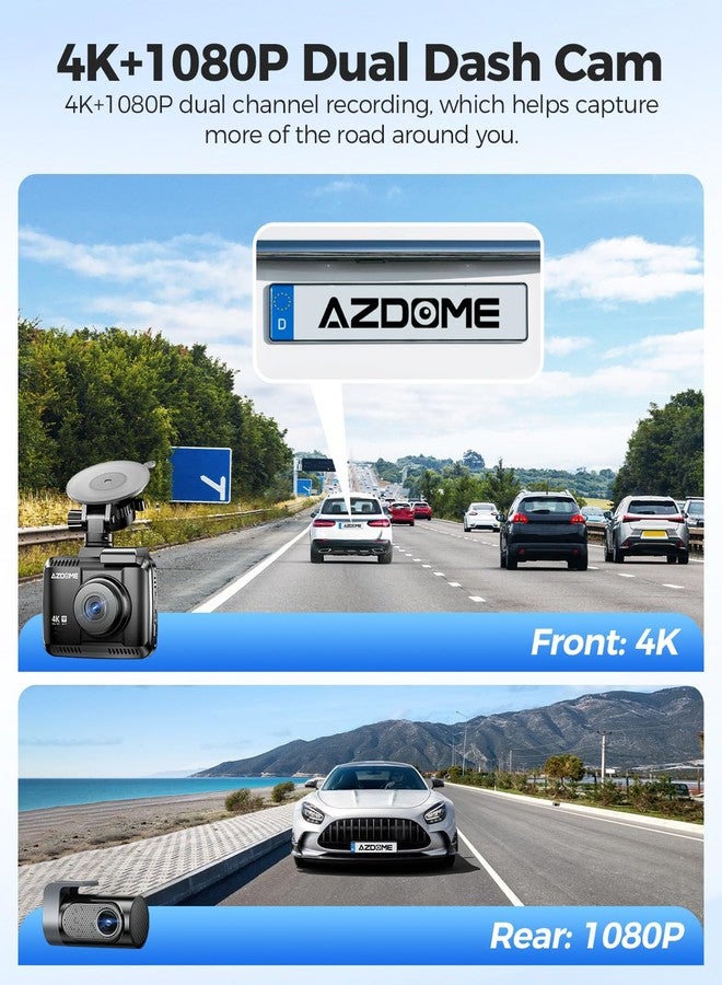 AZDOME 4K Dash Cam Front and Rear, STARVIS Night Vision, UHD 2160P WiFi Dash Camera for Cars with GPS, Included 64GB Card, 2.4" IPS Screen Dashcam, 170°Wide Angle, WDR, 24H Parking Mode (GS63H Pro) - Image 2
